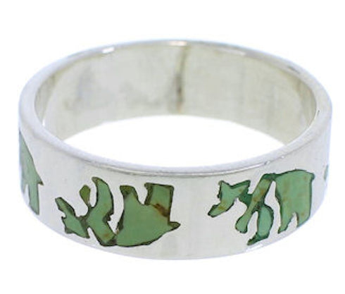 Turquoise Inlay And Silver Bear Ring Band Size 5-3/4 UX32519